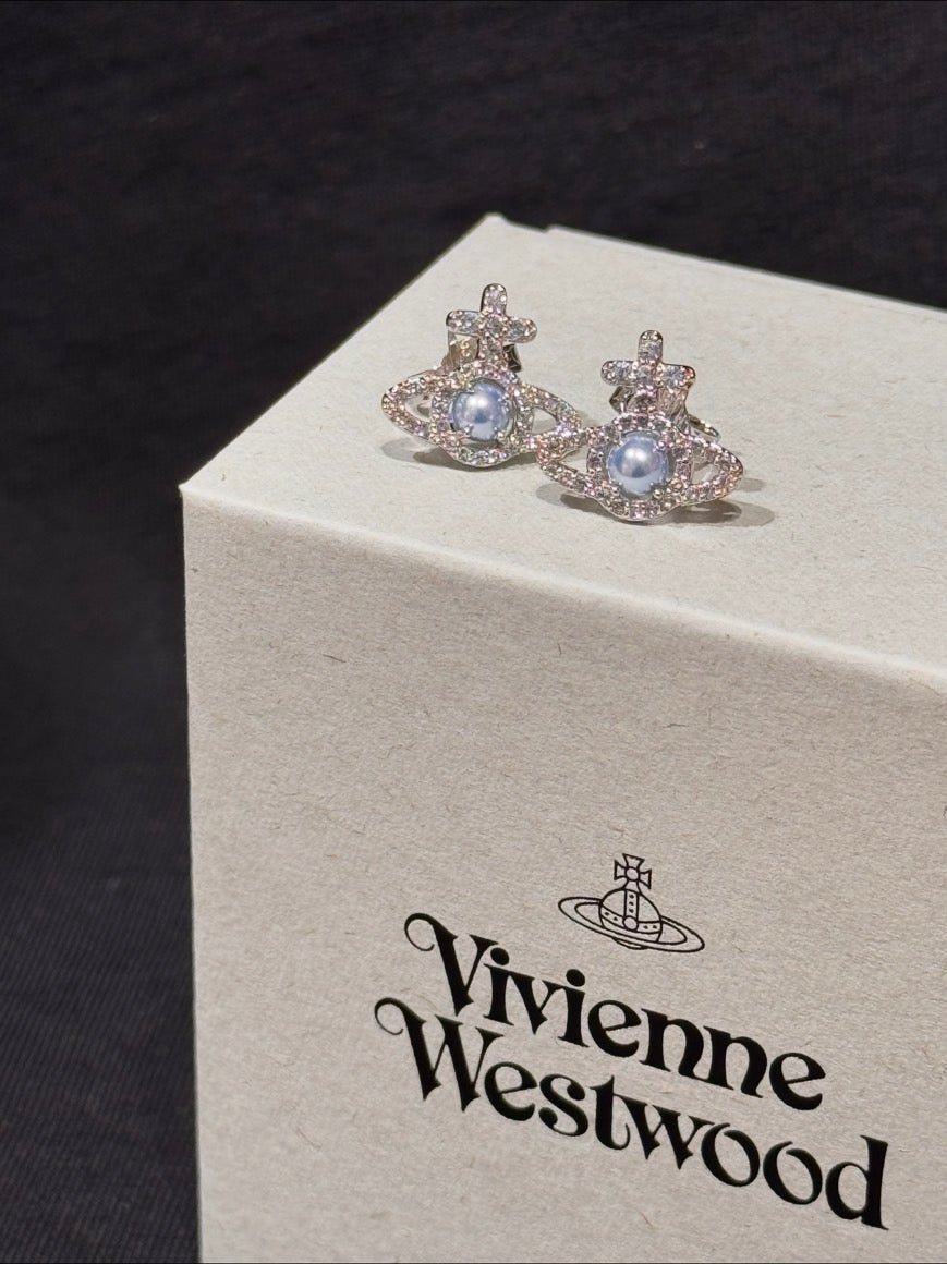 [現貨] Vivienne Westwood Olympia藍色夾心珍珠耳環